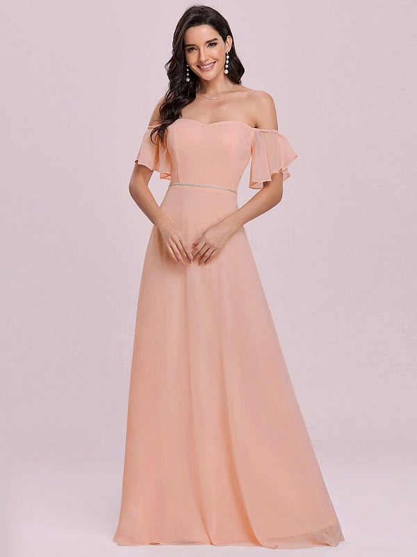 Prom Off-The-Shoulder Sleeveless Sash Chiffon Pageant Dresses