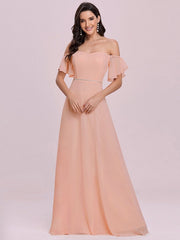 Prom Off-The-Shoulder Sleeveless Sash Chiffon Pageant Dresses