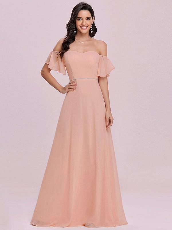 Prom Off-The-Shoulder Sleeveless Sash Chiffon Pageant Dresses