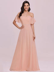 Prom Off-The-Shoulder Sleeveless Sash Chiffon Pageant Dresses