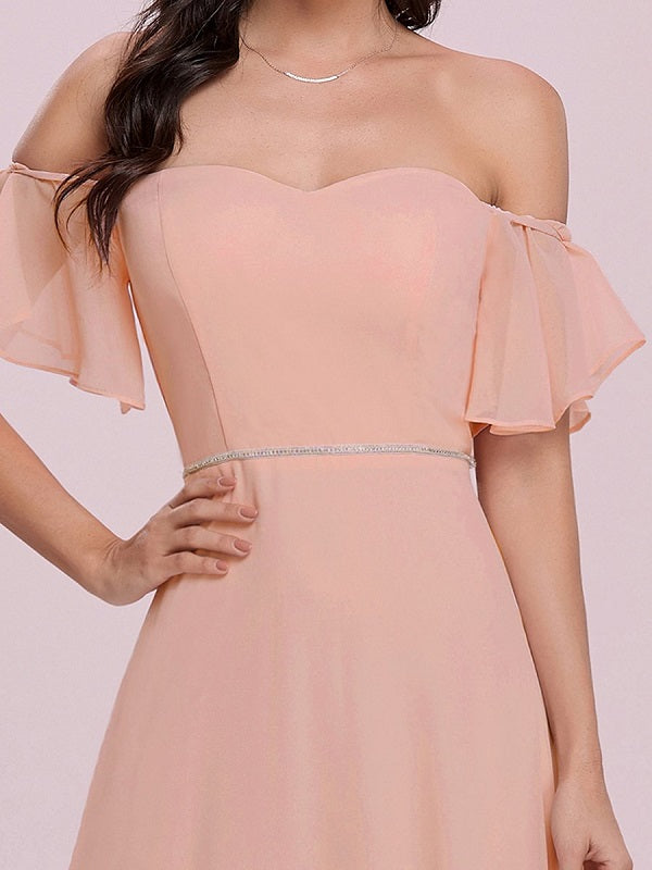 Prom Off-The-Shoulder Sleeveless Sash Chiffon Pageant Dresses