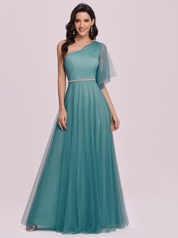 Prom Polyester One-Shoulder A-Line Maxi Party Dresses
