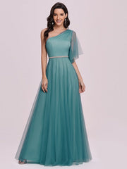 Prom Polyester One-Shoulder A-Line Maxi Party Dresses