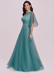 Prom Polyester One-Shoulder A-Line Maxi Party Dresses