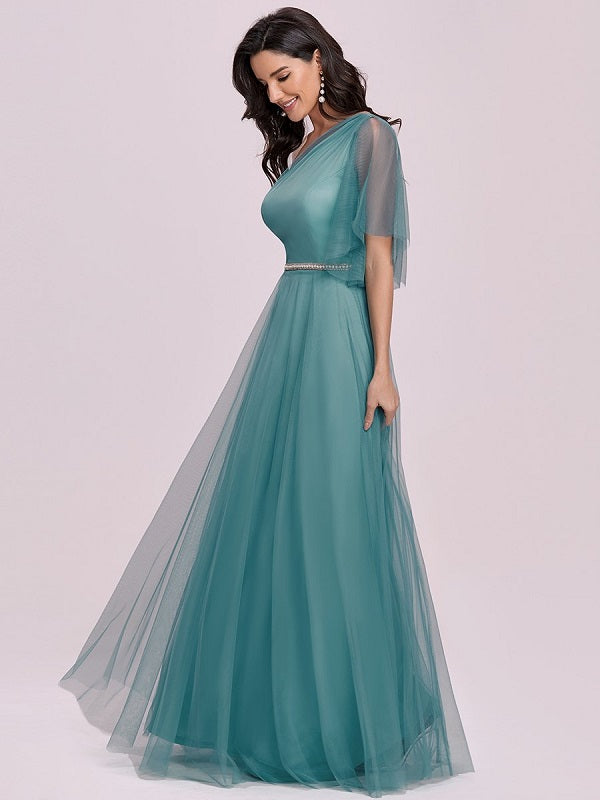 Prom Polyester One-Shoulder A-Line Maxi Party Dresses