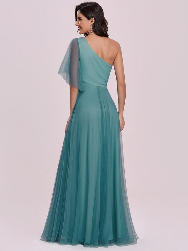 Prom Polyester One-Shoulder A-Line Maxi Party Dresses