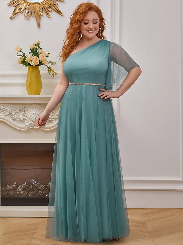 Prom Polyester One-Shoulder A-Line Maxi Party Dresses