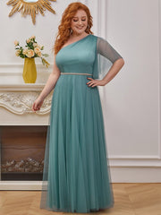 Prom Polyester One-Shoulder A-Line Maxi Party Dresses