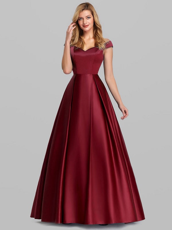 Prom Satin Off-The-Shoulder A-Line Sleeveless Maxi