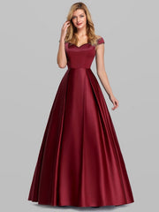 Prom Satin Off-The-Shoulder A-Line Sleeveless Maxi