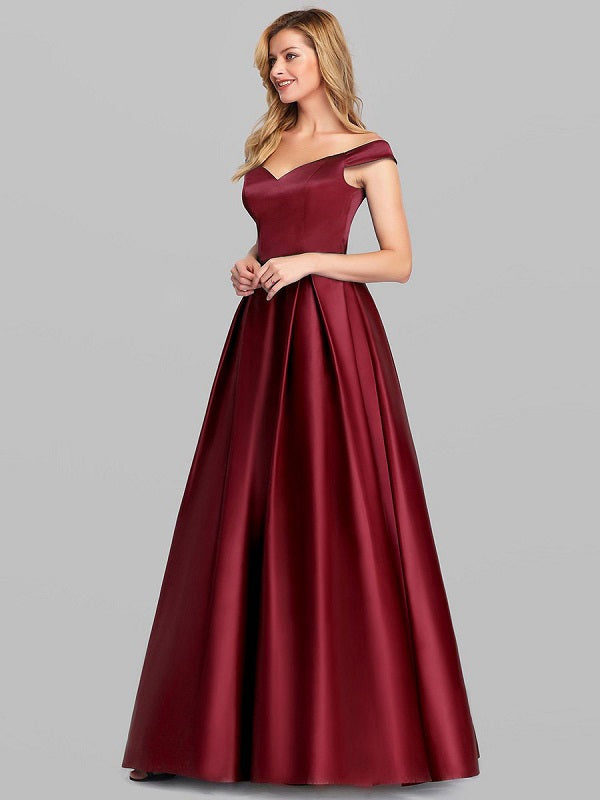 Prom Satin Off-The-Shoulder A-Line Sleeveless Maxi