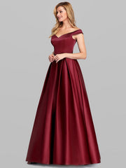 Prom Satin Off-The-Shoulder A-Line Sleeveless Maxi