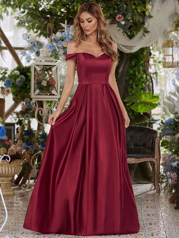 Prom Satin Off-The-Shoulder A-Line Sleeveless Maxi