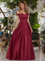 Prom Satin Off-The-Shoulder A-Line Sleeveless Maxi