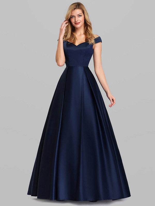 Prom Satin Off-The-Shoulder A-Line Sleeveless Maxi