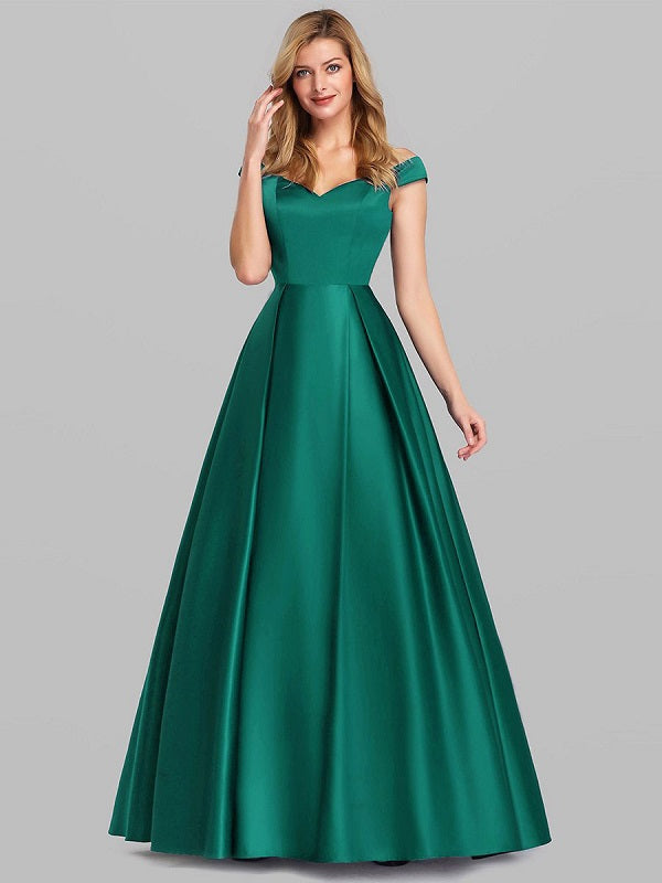 Prom Satin Off-The-Shoulder A-Line Sleeveless Maxi