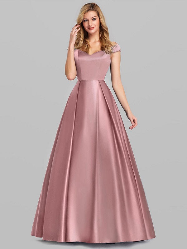 Prom Satin Off-The-Shoulder A-Line Sleeveless Maxi