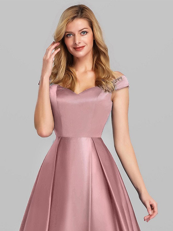 Prom Satin Off-The-Shoulder A-Line Sleeveless Maxi