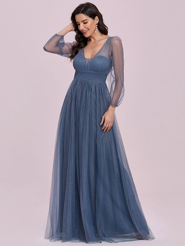 Prom Tulle A-Line Long Sleeves Floor-Length Pageant Dress