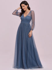 Prom Tulle A-Line Long Sleeves Floor-Length Pageant Dress