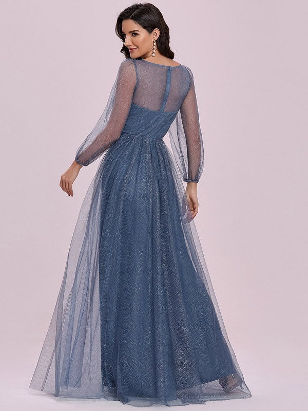 Prom Tulle A-Line Long Sleeves Floor-Length Pageant Dress