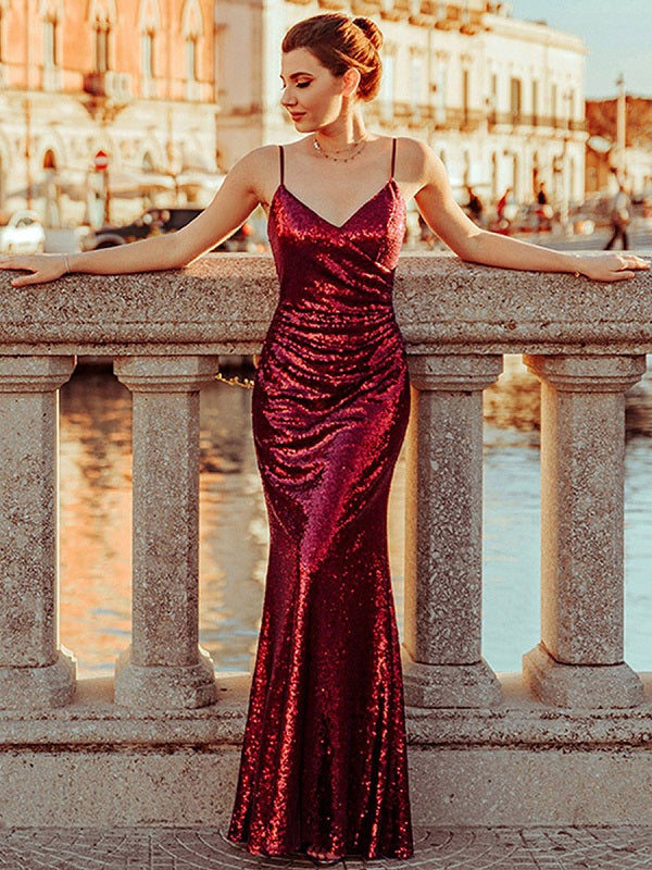 Prom V-Neck Mermaid Sleeveless Bodycon Floor-Length Dresses