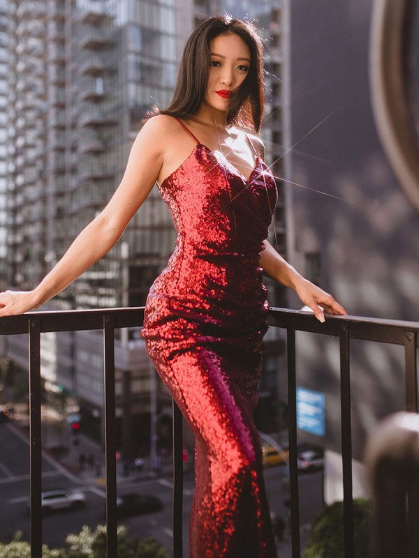 Prom V-Neck Mermaid Sleeveless Bodycon Floor-Length Dresses