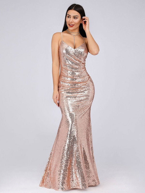 Prom V-Neck Mermaid Sleeveless Bodycon Floor-Length Dresses
