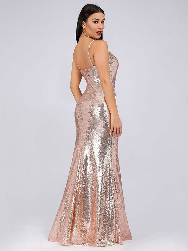 Prom V-Neck Mermaid Sleeveless Bodycon Floor-Length Dresses