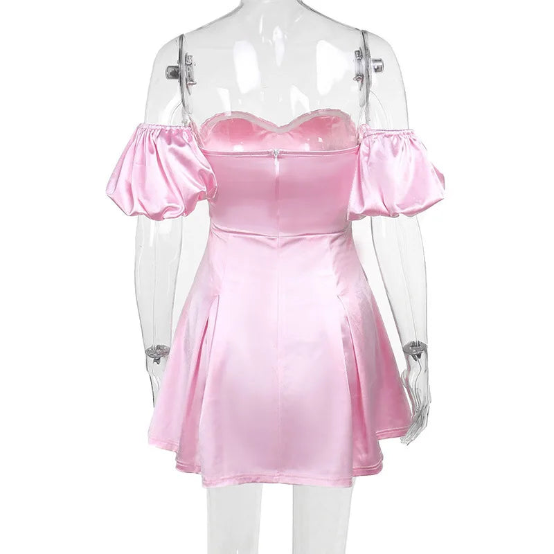 Puff Sleeve Backless Mini Dress Off-shoulder Strapless Backless A-line Club Party Dress