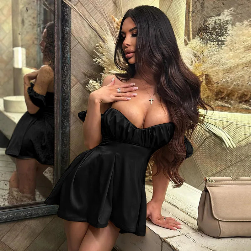 Puff Sleeve Backless Mini Dress Off-shoulder Strapless Backless A-line Club Party Dress
