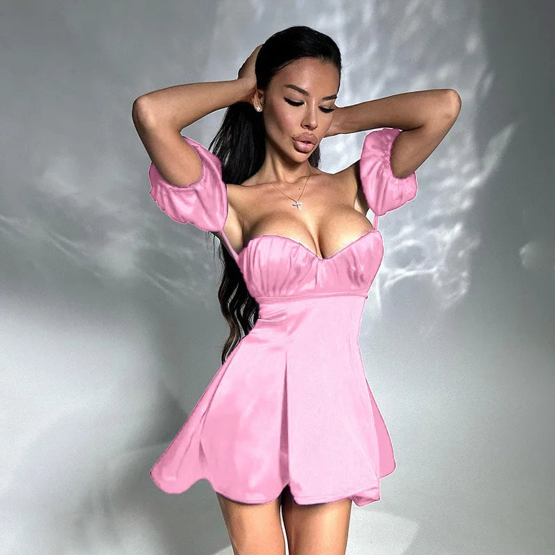Puff Sleeve Backless Mini Dress Off-shoulder Strapless Backless A-line Club Party Dress