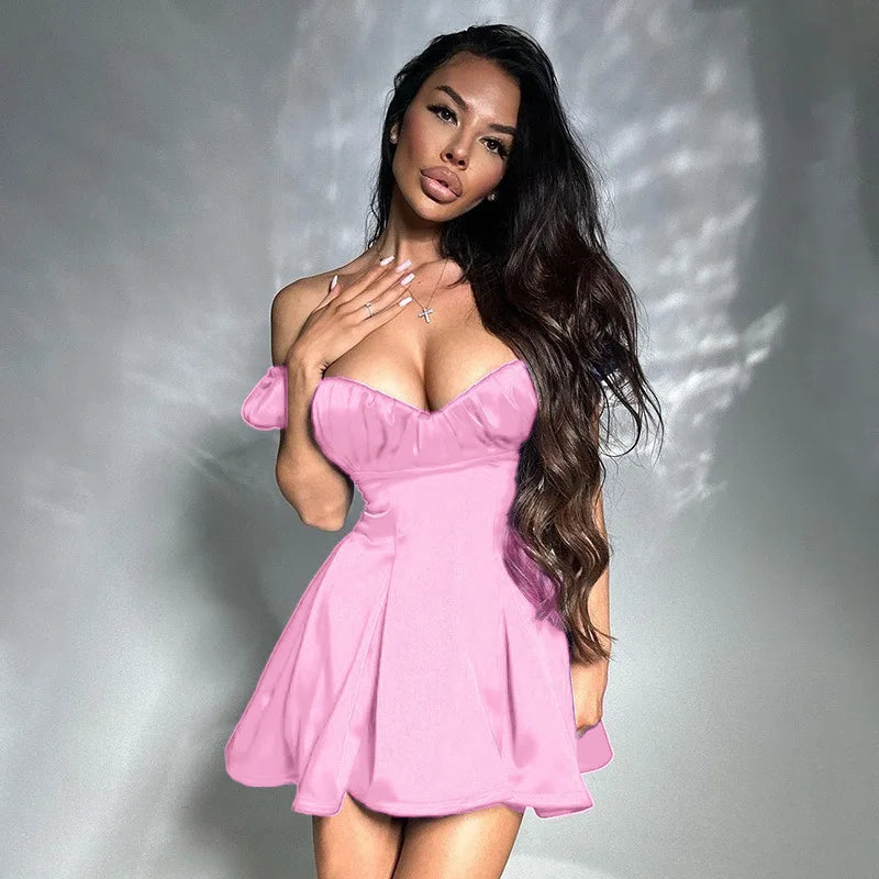 Puff Sleeve Backless Mini Dress Off-shoulder Strapless Backless A-line Club Party Dress