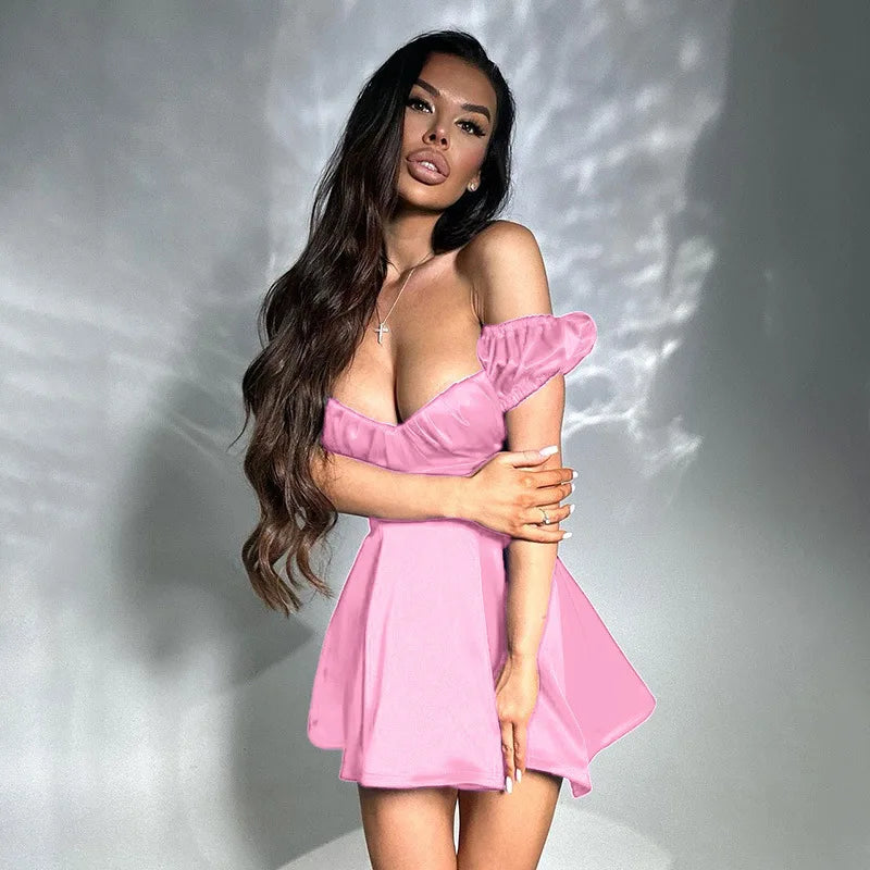 Puff Sleeve Backless Mini Dress Off-shoulder Strapless Backless A-line Club Party Dress
