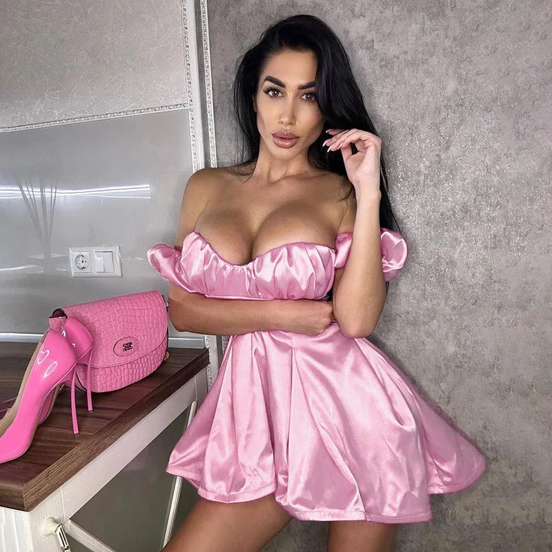 Puff Sleeve Backless Mini Dress Off-shoulder Strapless Backless A-line Club Party Dress