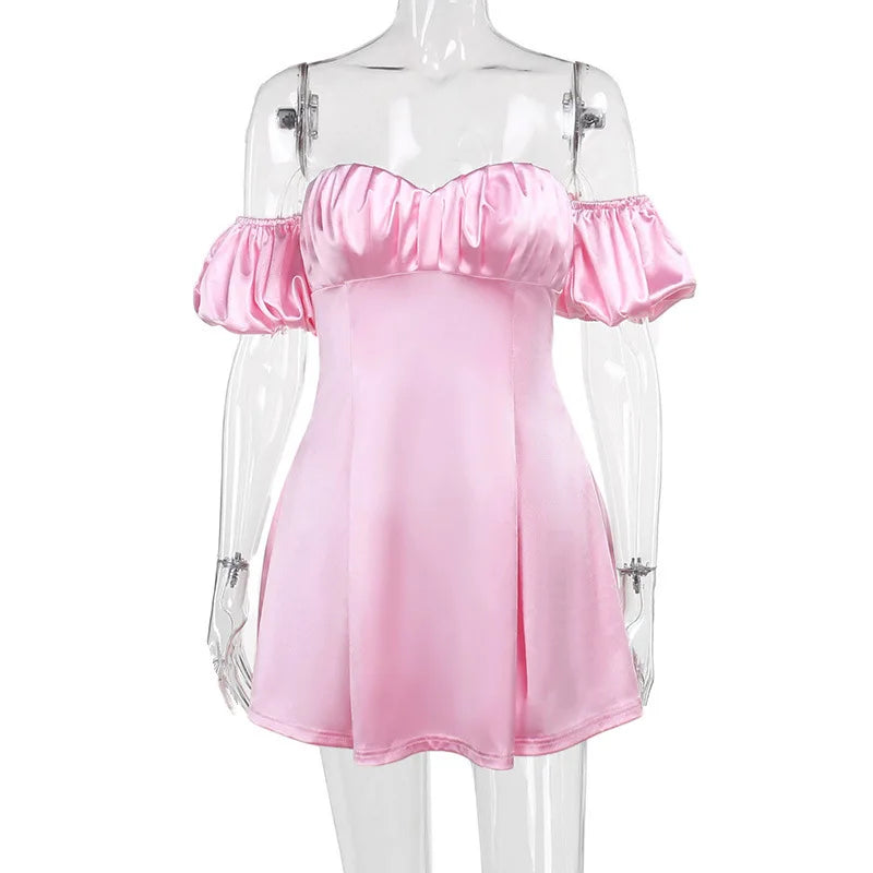 Puff Sleeve Backless Mini Dress Off-shoulder Strapless Backless A-line Club Party Dress