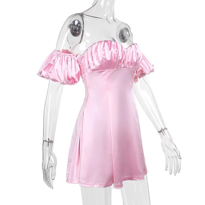 Puff Sleeve Backless Mini Dress Off-shoulder Strapless Backless A-line Club Party Dress