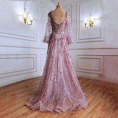 Puff Sleeves Beading Luxury A-Line Evening Dreses