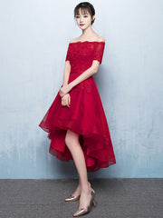 Red Lace High Low Prom Cocktail Party Dresses