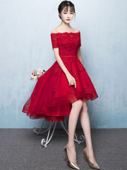 Red Lace High Low Prom Cocktail Party Dresses