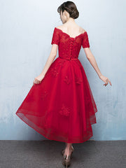Red Lace High Low Prom Cocktail Party Dresses