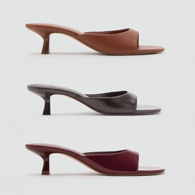 Retro Brown Leather Designer Slides Beach Party Shoes