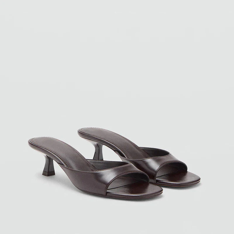 Retro Brown Leather Designer Slides Beach Party Shoes