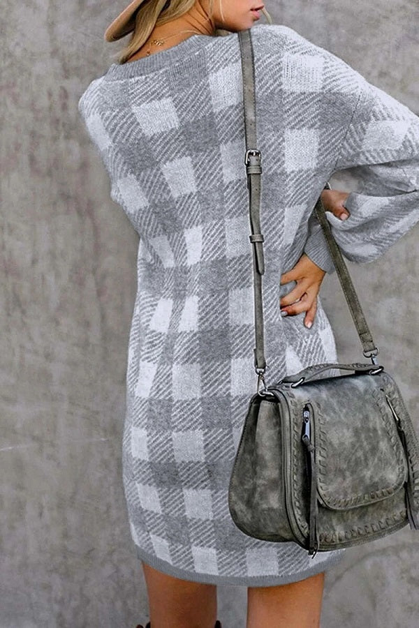 Retro Casual Solid Color Sweater Dress