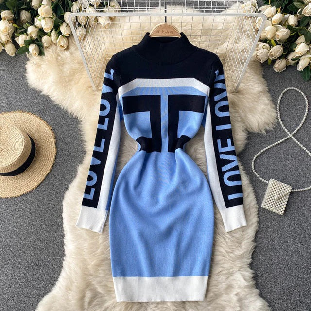 Retro Elastic Slim Sheath Bodycon Sweater Dress