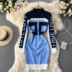 Retro Elastic Slim Sheath Bodycon Sweater Dress