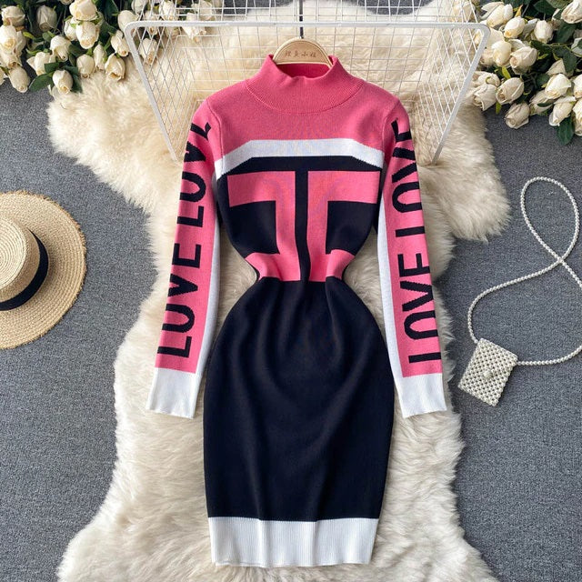 Retro Elastic Slim Sheath Bodycon Sweater Dress