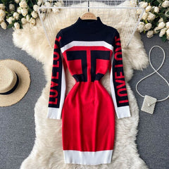 Retro Elastic Slim Sheath Bodycon Sweater Dress