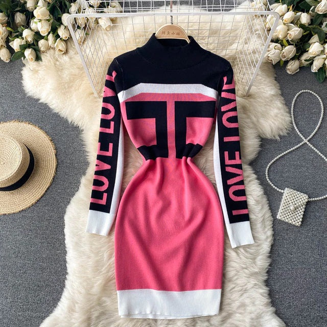Retro Elastic Slim Sheath Bodycon Sweater Dress