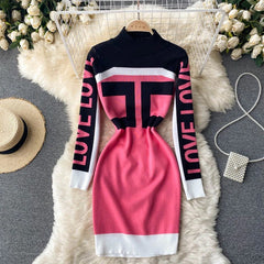 Retro Elastic Slim Sheath Bodycon Sweater Dress